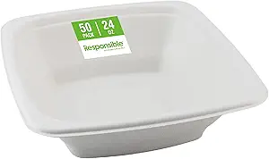 100% Compostable Square Serving Bowls, 24 oz Disposable Paper Bowls