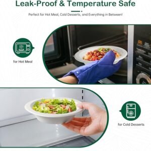 𝟯𝟮 𝗼𝘇, 𝟲𝟴-𝗣𝗮𝗰𝗸 Compostable Paper Bowls, Heavy-Duty Biodegradable Disposable Bowls Made from Bagasse